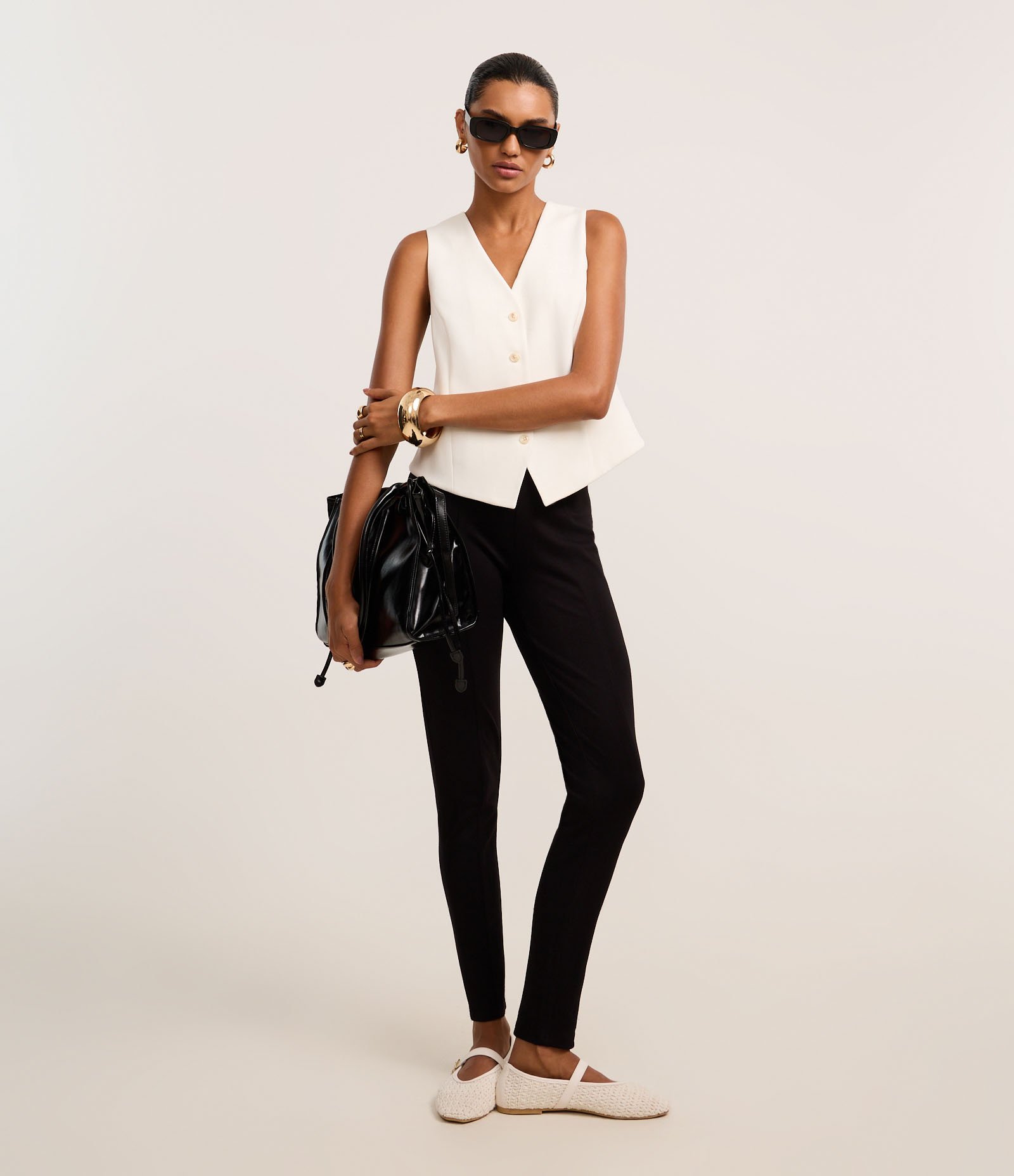 Calça Legging em Ponto Roma com Elástico Lateral Preto 1