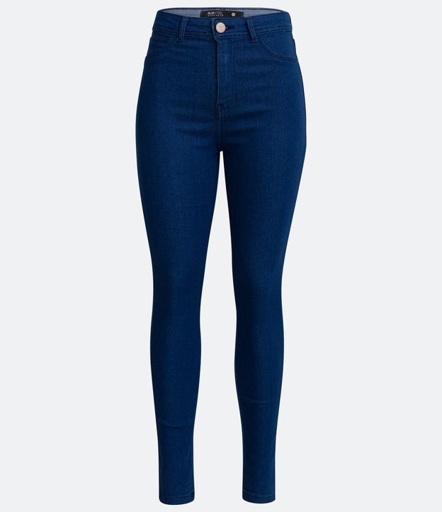 Calça Skinny em Jeans com Cintura Alta e Passantes no Cós Azul 5