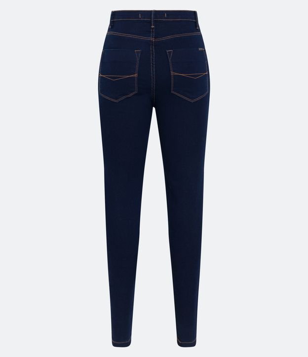 Calça Skinny Cintura Alta em Jeans com Pespontos Contrastantes Preto 6