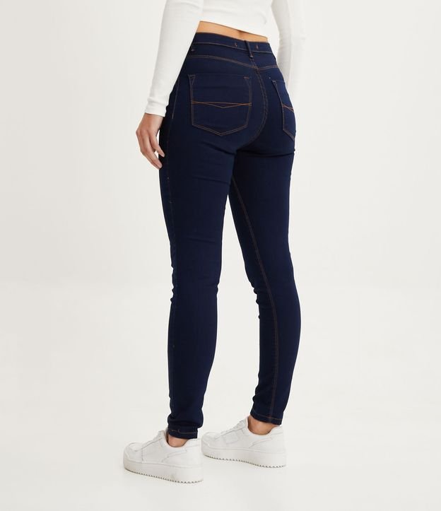 Calça Skinny Cintura Alta em Jeans com Pespontos Contrastantes Preto 3