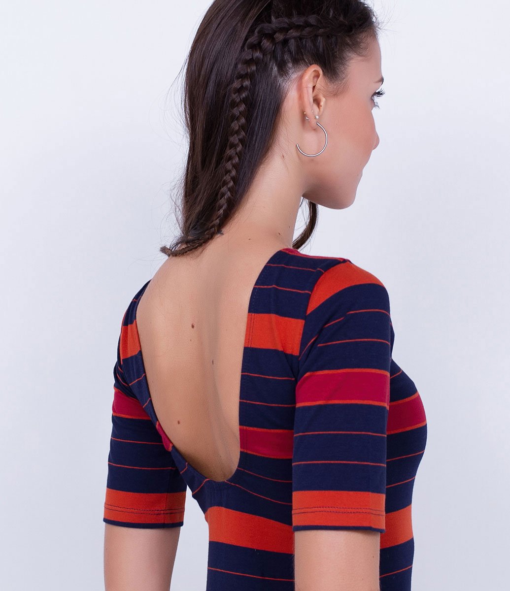Vestido Midi Tubinho Listrado Vermelho 3
