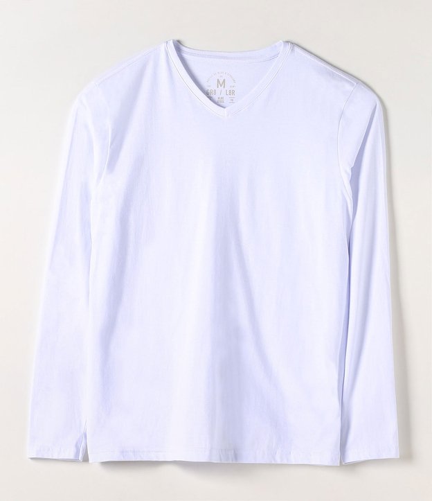 Remera Básica Manga Larga con Cuello en V Blanco 4
