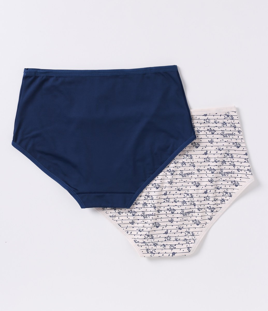 Kit 02 Calcinhas Altas em Microfibra Lisa e Estampada Floral DelRio Azul/ Off White 2