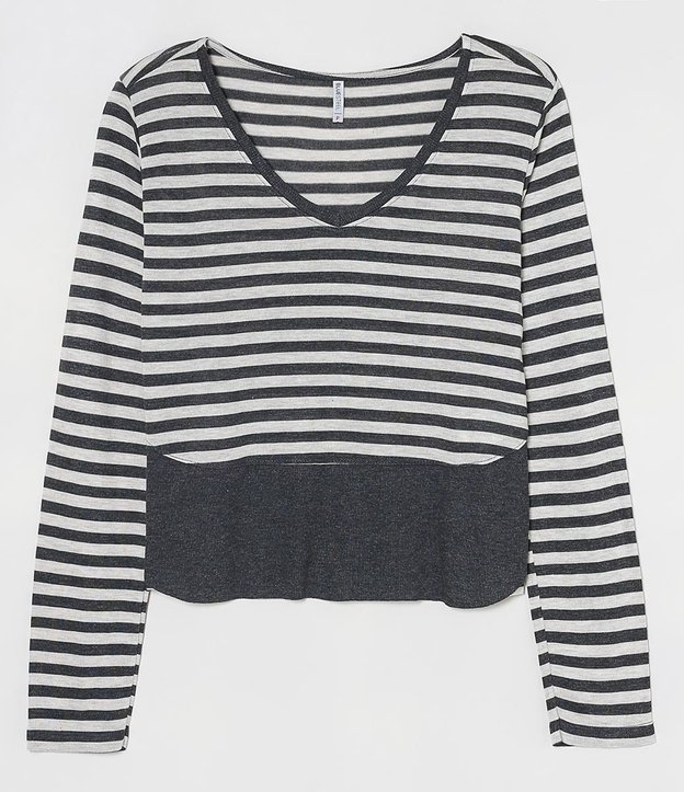 Blusa Manga Larga a Rayas con Terminacion Lisa Diferenciada Gris 4