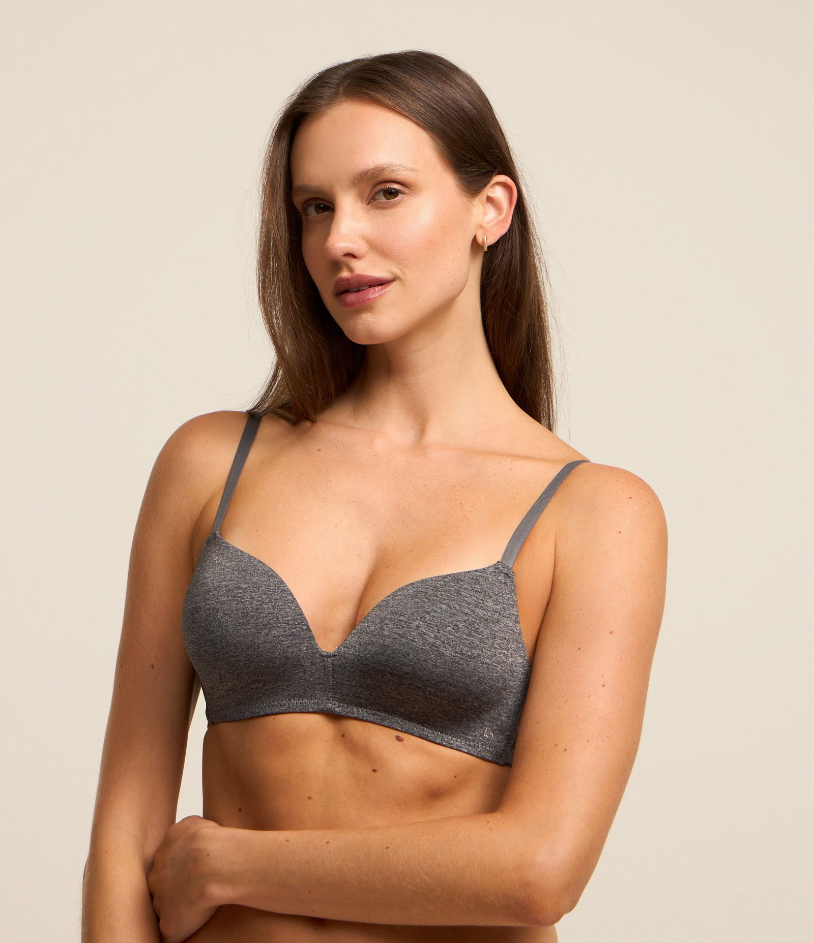 Sutiã Triangular em Microfibra com Bojo e Alça Regulável Cinza 1