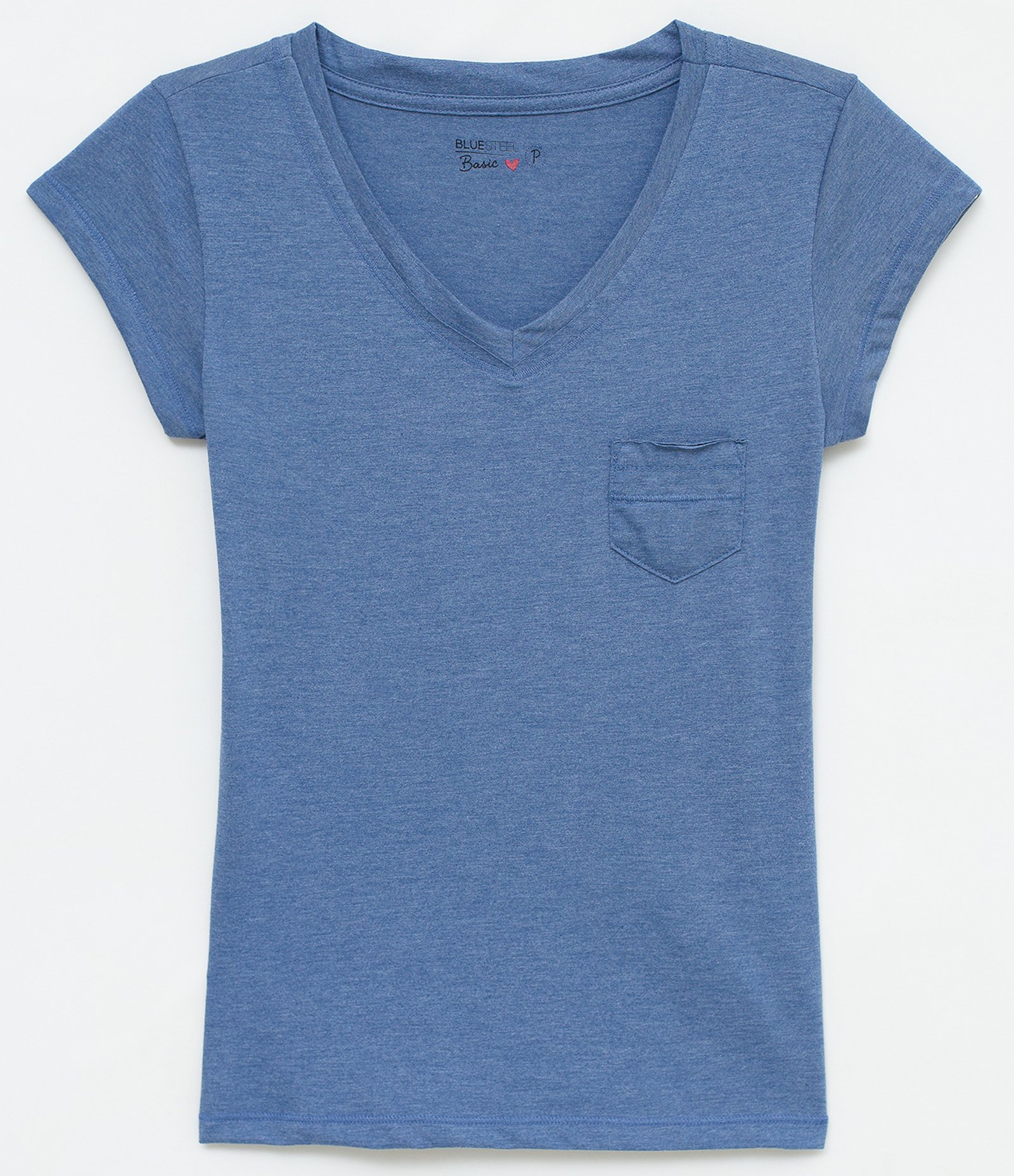 Blusa Básica em Algodão com Manga Curta e Bolsinho Bijou Blue 5