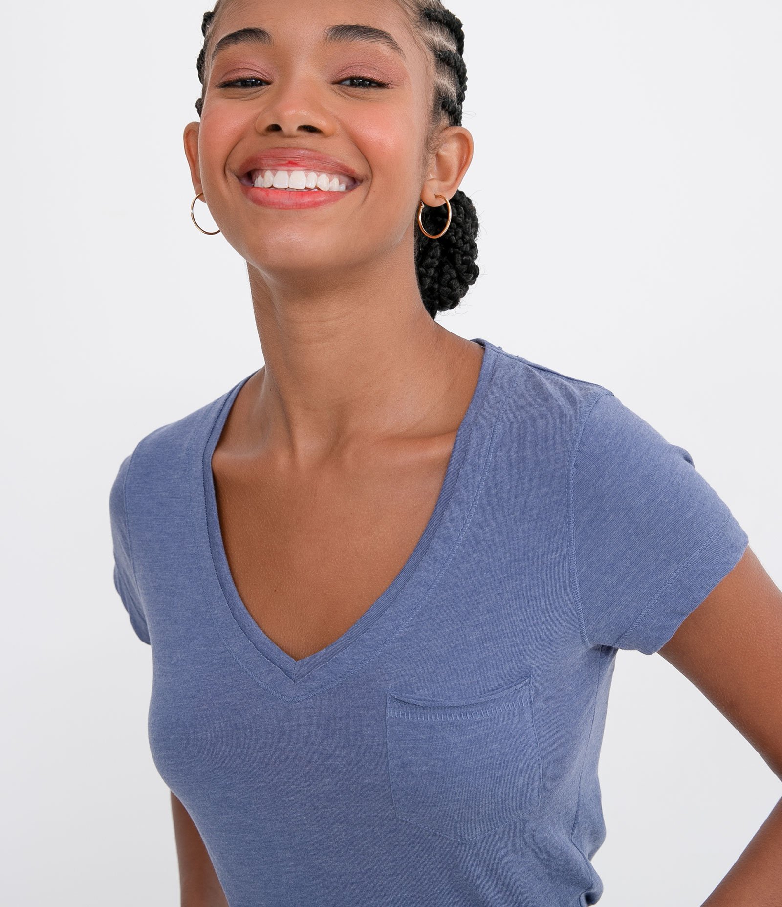 Blusa Básica em Algodão com Manga Curta e Bolsinho Bijou Blue 2