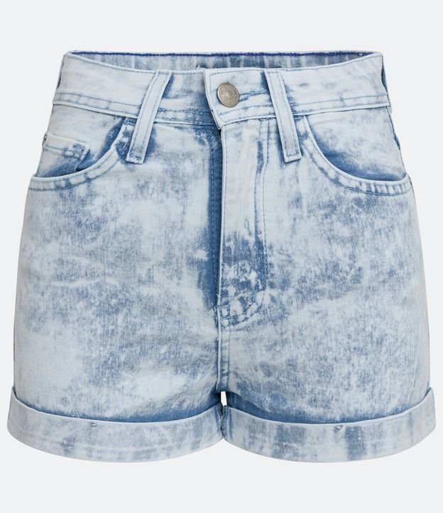 Short Hotpants em Jeans Delavê com Barra Dobrada Azul 5