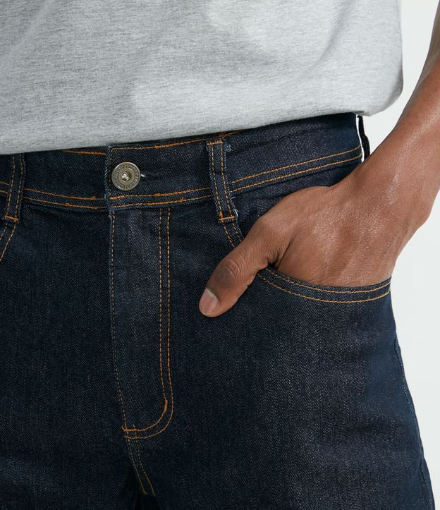 Calça Reta Jeans com Elastano e Costura Contrastante Azul 3