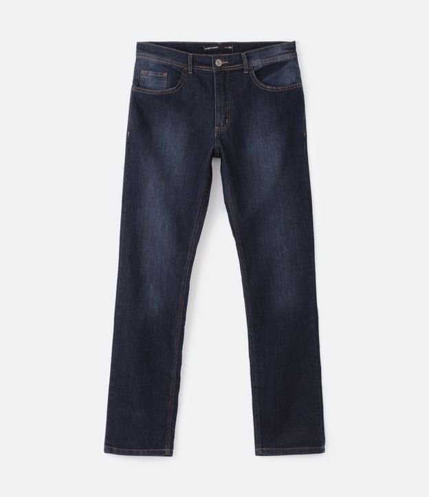 Calça Slim Básica Jeans com Elastano e Pesponto Contrastante Azul Escuro 6