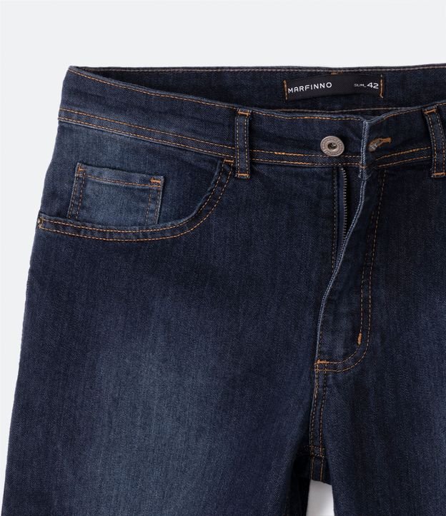 Calça Slim Básica Jeans com Elastano e Pesponto Contrastante Azul Escuro 8