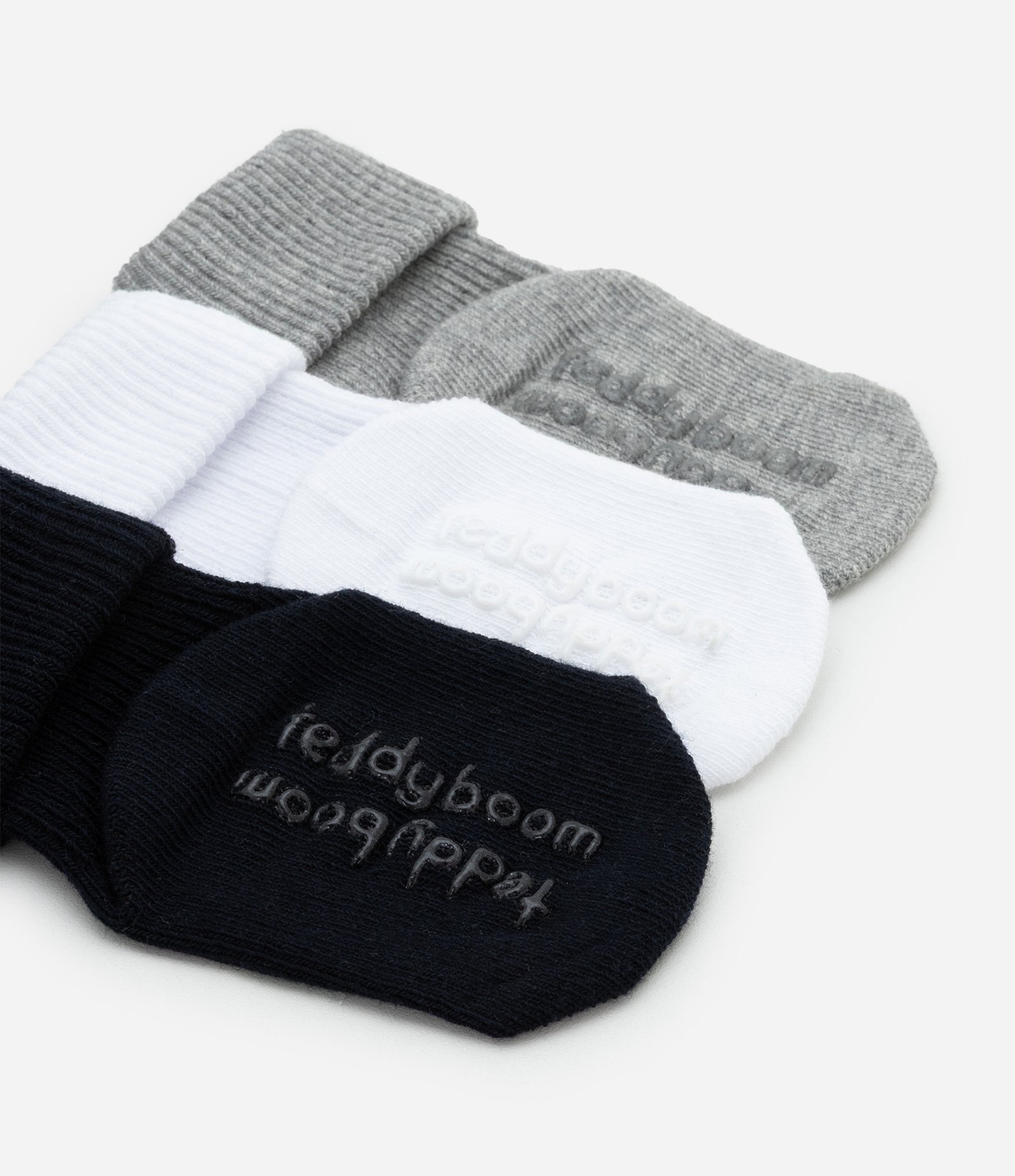 Kit 03 Meias Infantis em Algodão com Dobra Dupla - Tam 0 a 12 Meses Preto/Cinza/Branco 3