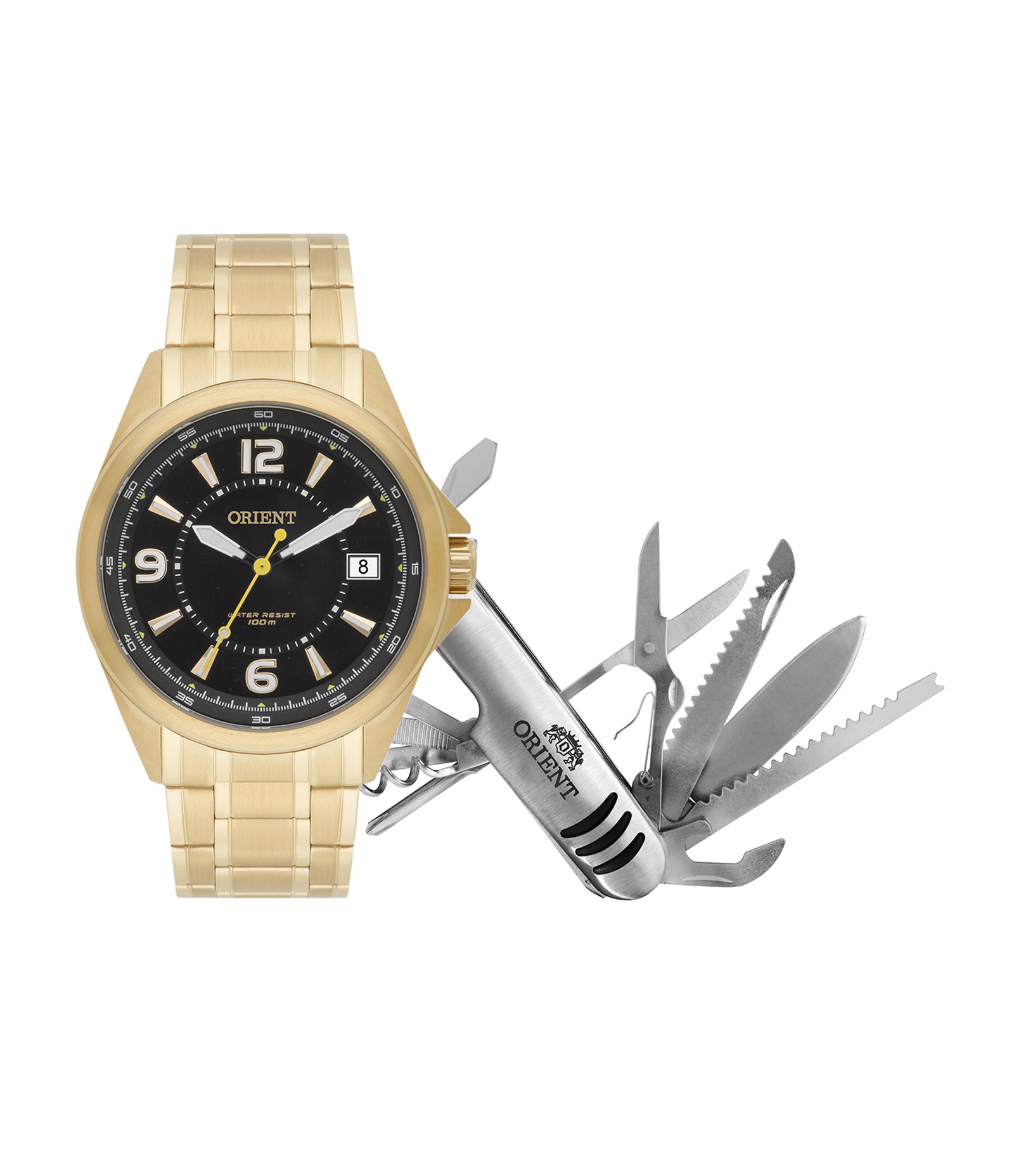 Kit Relógio Orient com Pulseira em Aço e Caixa Dourada Dourado 1