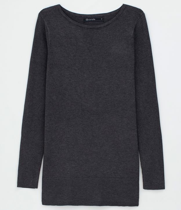 Blusa Alargada Básica de Punto Acanalada con Manga Larga Gris 8