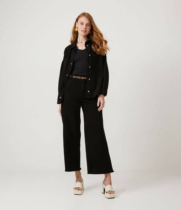 Blusa Básica en Ribana con Escote V y Manga Larga Negro 2