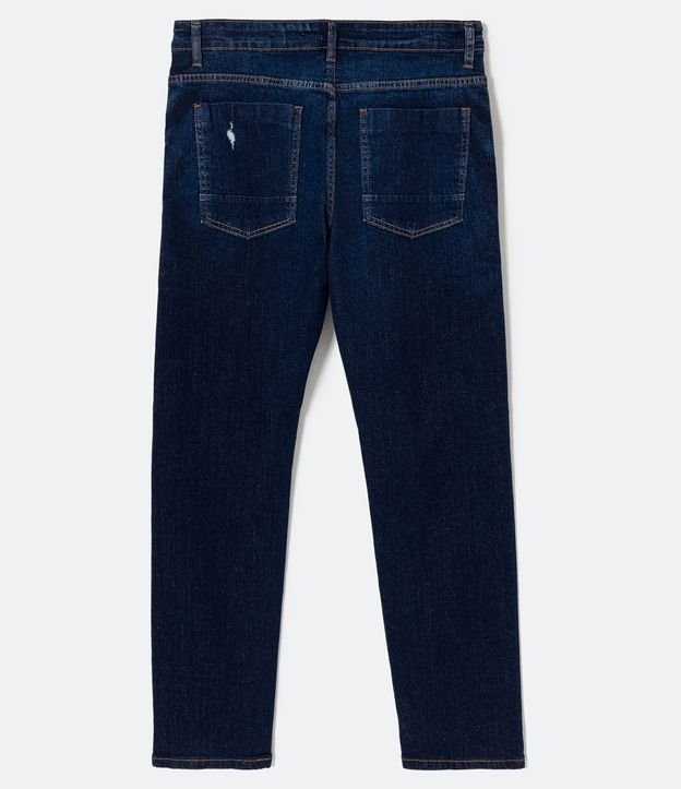 Calça Slim Jeans com Puídos e Bolsos Azul 6