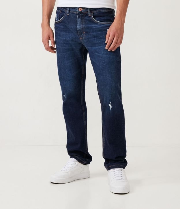 Calça Slim Jeans com Puídos e Bolsos Azul 2