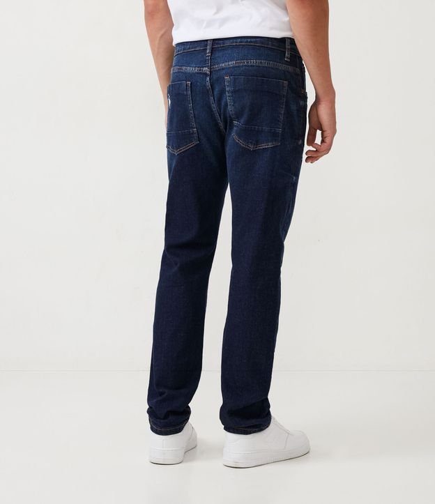 Calça Slim Jeans com Puídos e Bolsos Azul 3