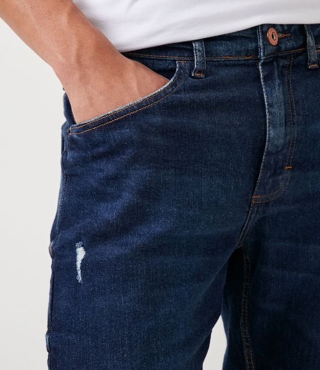 Calça Slim Jeans com Puídos e Bolsos Azul 4