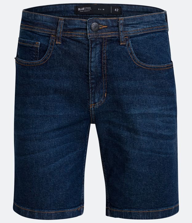 Bermuda Slim Jeans com Cós Fixo Azul 5