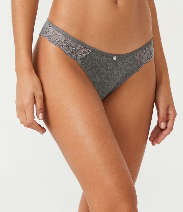 Bombacha Bikini Liso con Tela Calada en la Lateral Gris 3