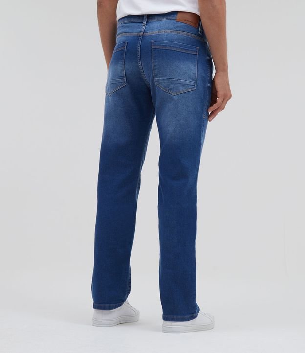 Calça Reta Básica Jeans com Elastano Azul Médio 2