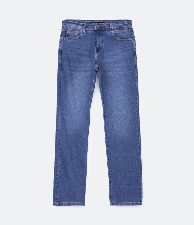 Calça Reta Básica Jeans com Elastano Azul Médio 8