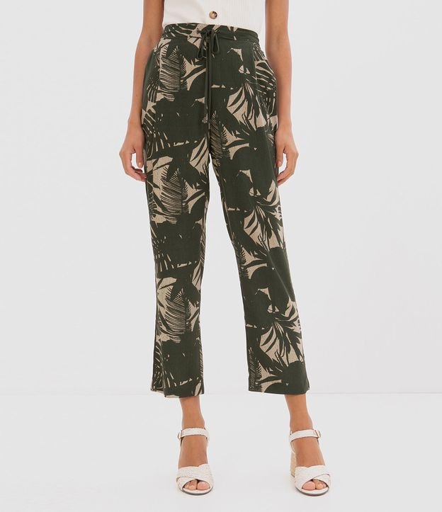 Pantalón Estampade Hojas con Ajuste Verde 1