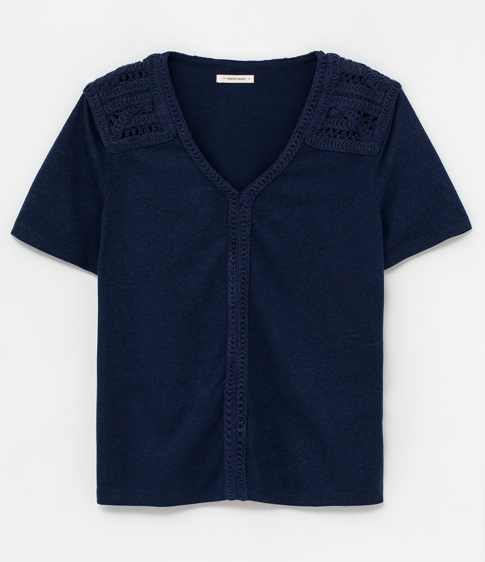 Blusa Manga Curta Lisa com Detalhe Frontal Azul 5