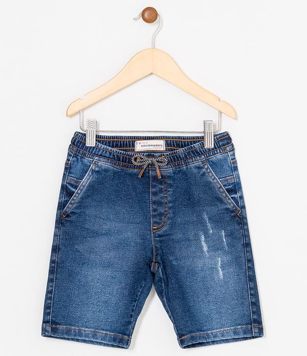 Bermuda Infantil Jeans Comfy com Amarração - Tam 5 a 14 anos Azul 1