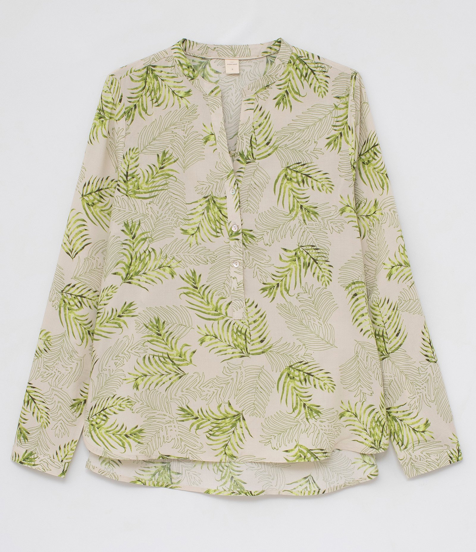 Camisa Manga Longa Estampa Folhagem Bege 6