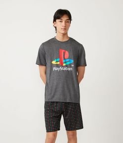 Pijama Curto em Poliviscose com Estampa Playstation