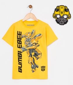 Camiseta Infantil Estampa Transformers com Máscara - Tam 4 a 10 anos