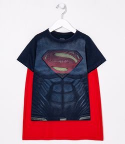 Camiseta Infantil Estampa Corpo Realista do Super Homem com Capa - Tam 2 a 8 anos