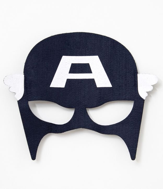 Camiseta Infantil Estampa Corpo do Capitão América com Máscara e Escudo - Tam 4 a 10 anos Azul 5