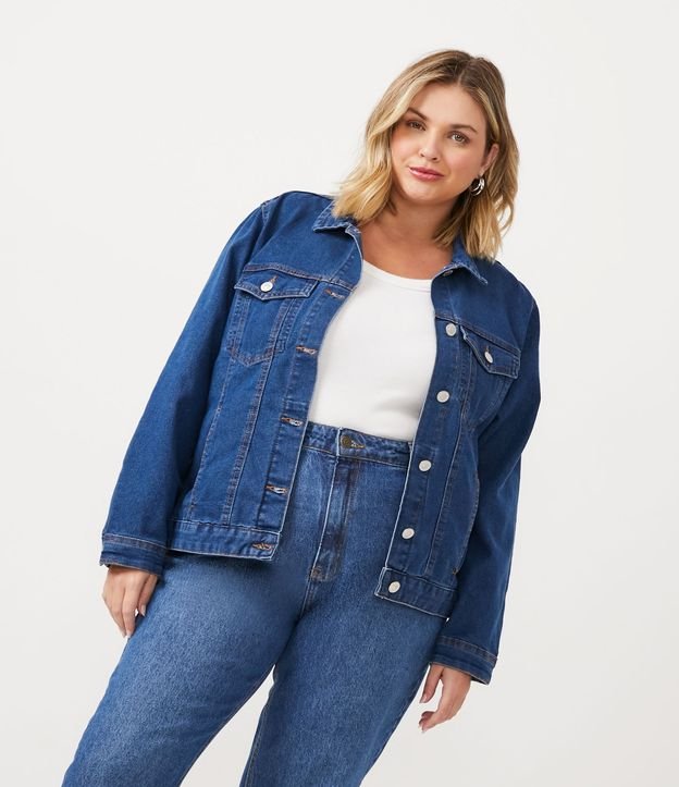 Jaqueta em Jeans com Elastano Curve & Plus Size Azul 3