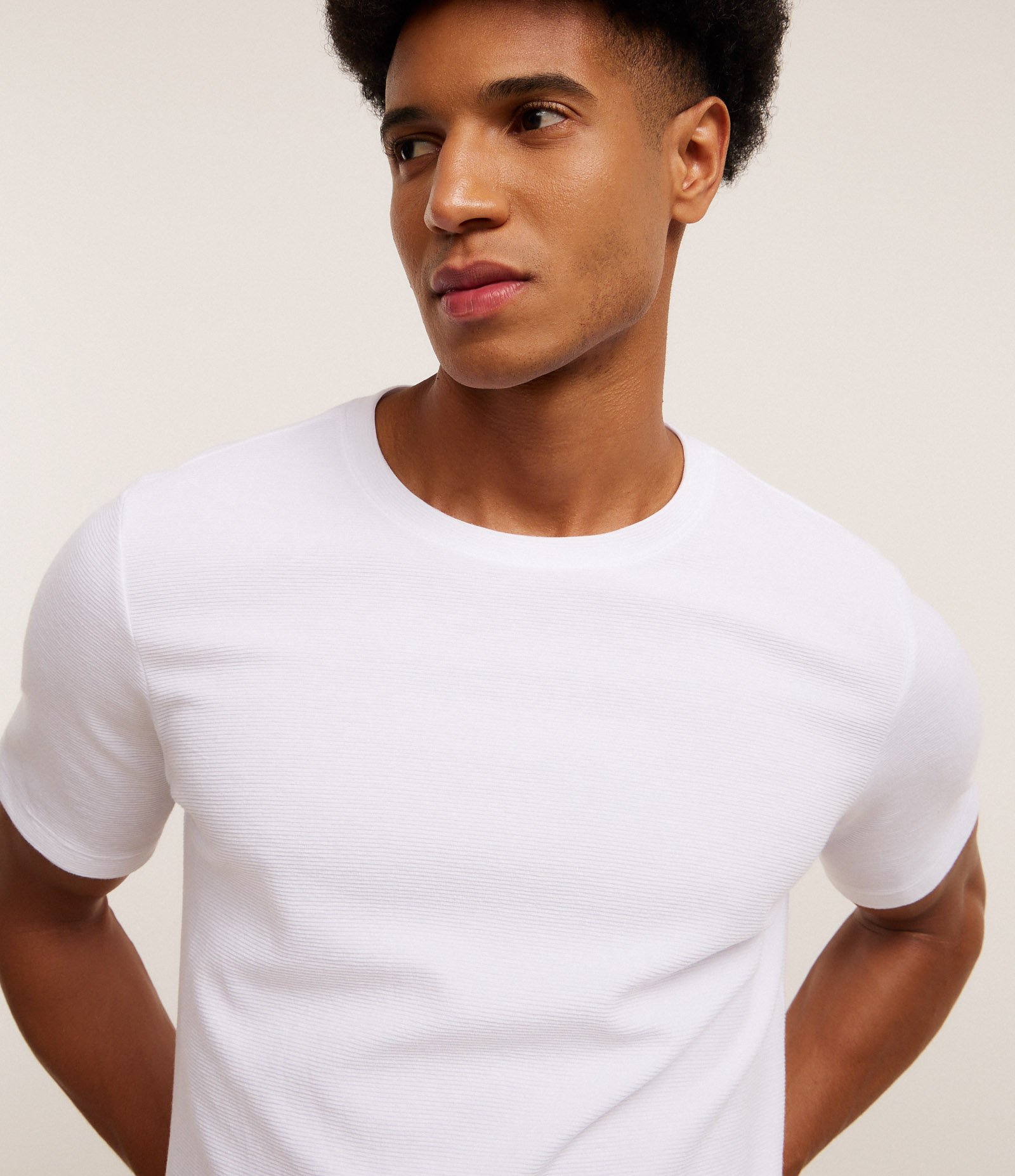 Camiseta Slim em Algodão Peruano com Textura Canelada Branco 4