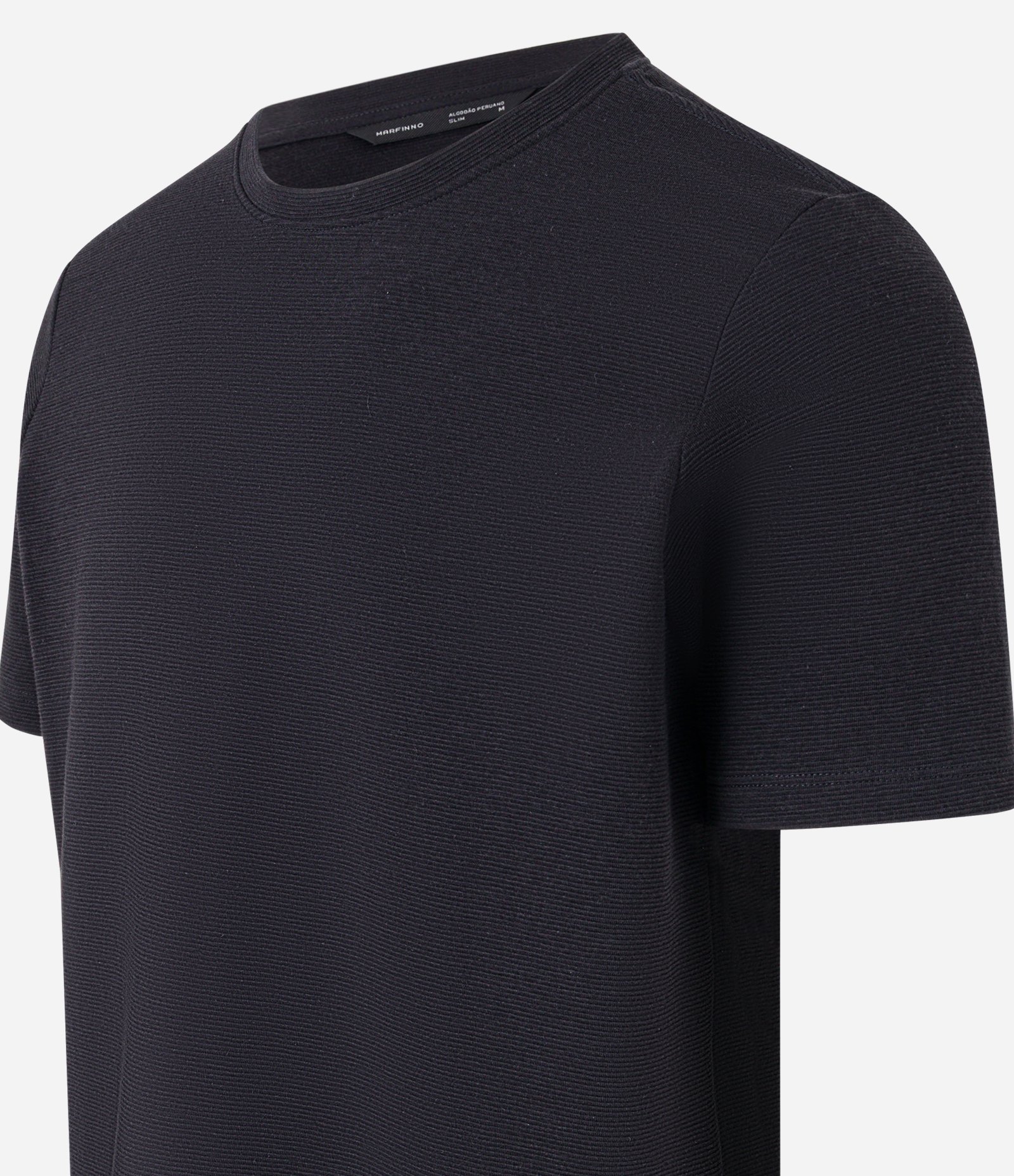 Camiseta Slim em Algodão Peruano com Textura Canelada Preto 8