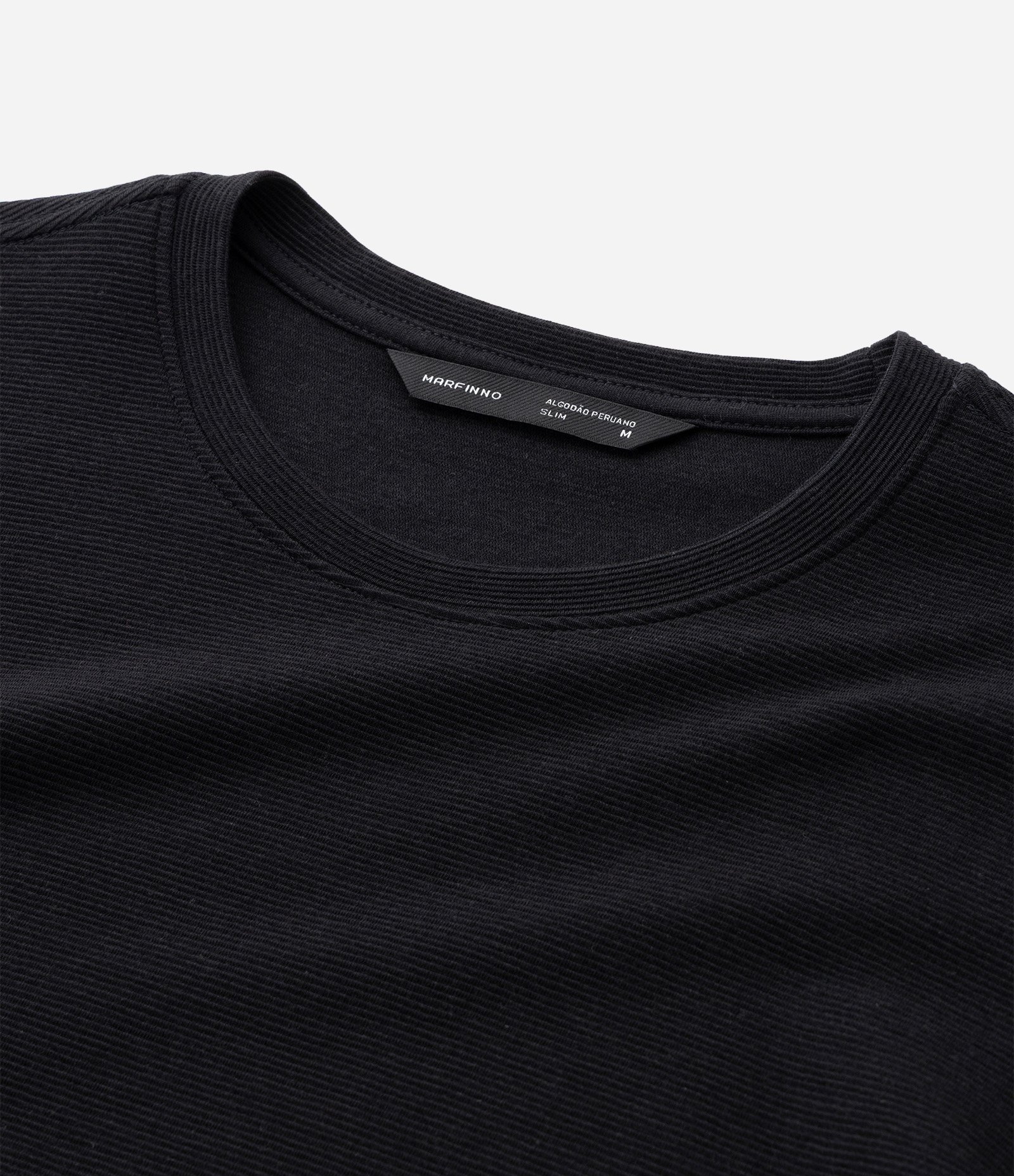 Camiseta Slim em Algodão Peruano com Textura Canelada Preto 6