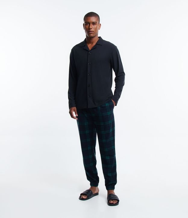 Calça de Pijama com Cós Elástico e Estampa Xadrez Azul 1