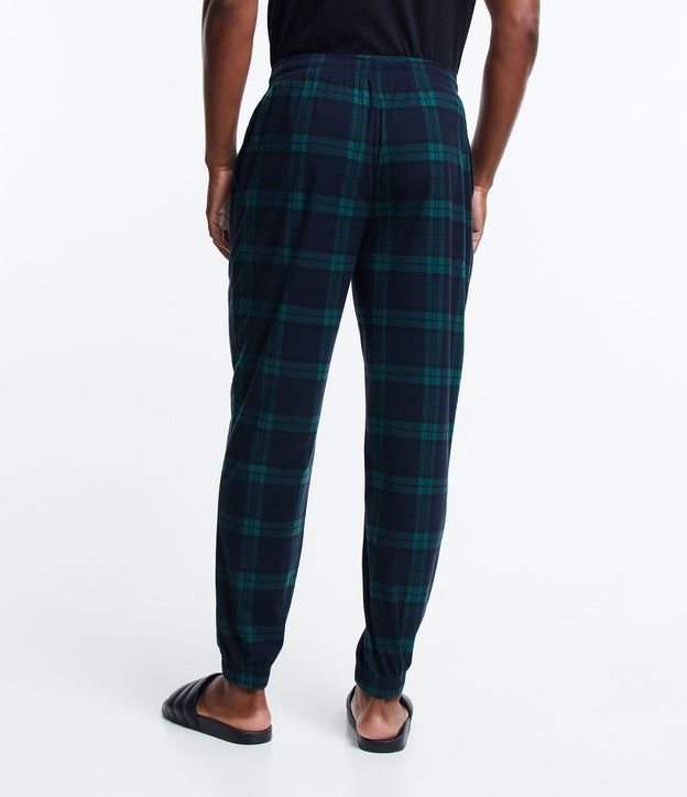 Calça de Pijama com Cós Elástico e Estampa Xadrez Azul 3