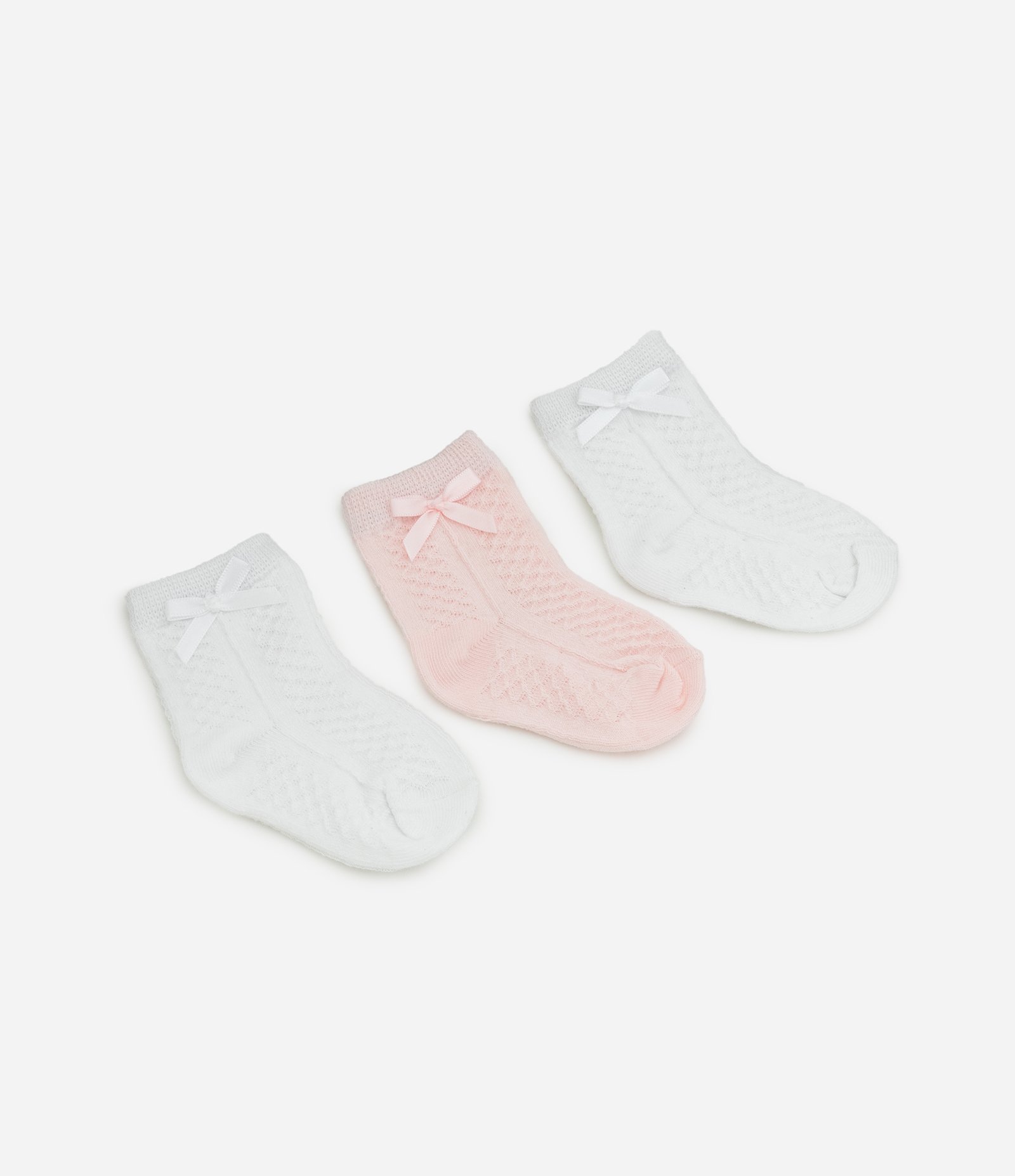 Kit com 3 Meias Bebê Texturizada - Tam 0 a 12 meses Rosa/Branco 1