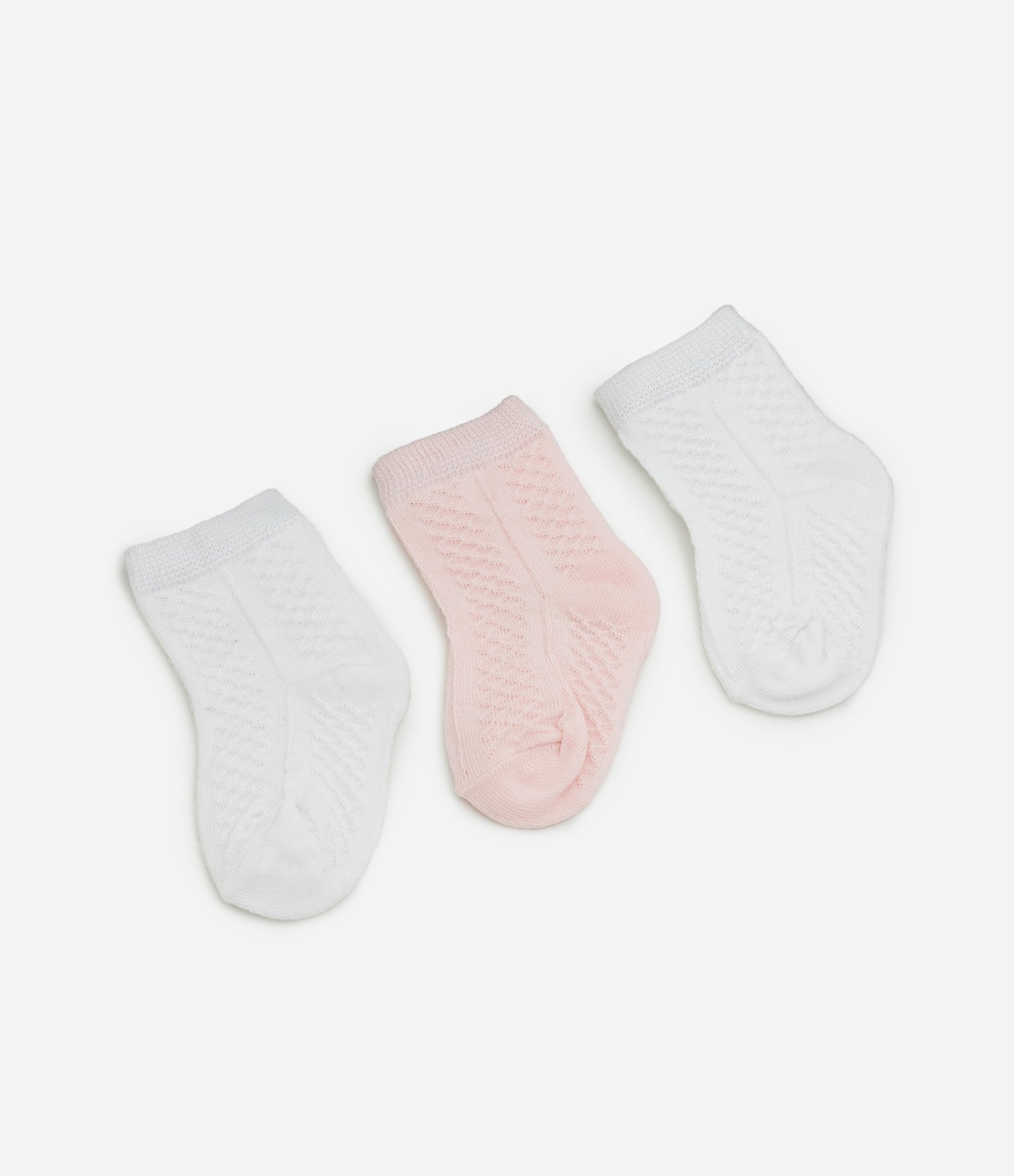 Kit com 3 Meias Bebê Texturizada - Tam 0 a 12 meses Rosa/Branco 2