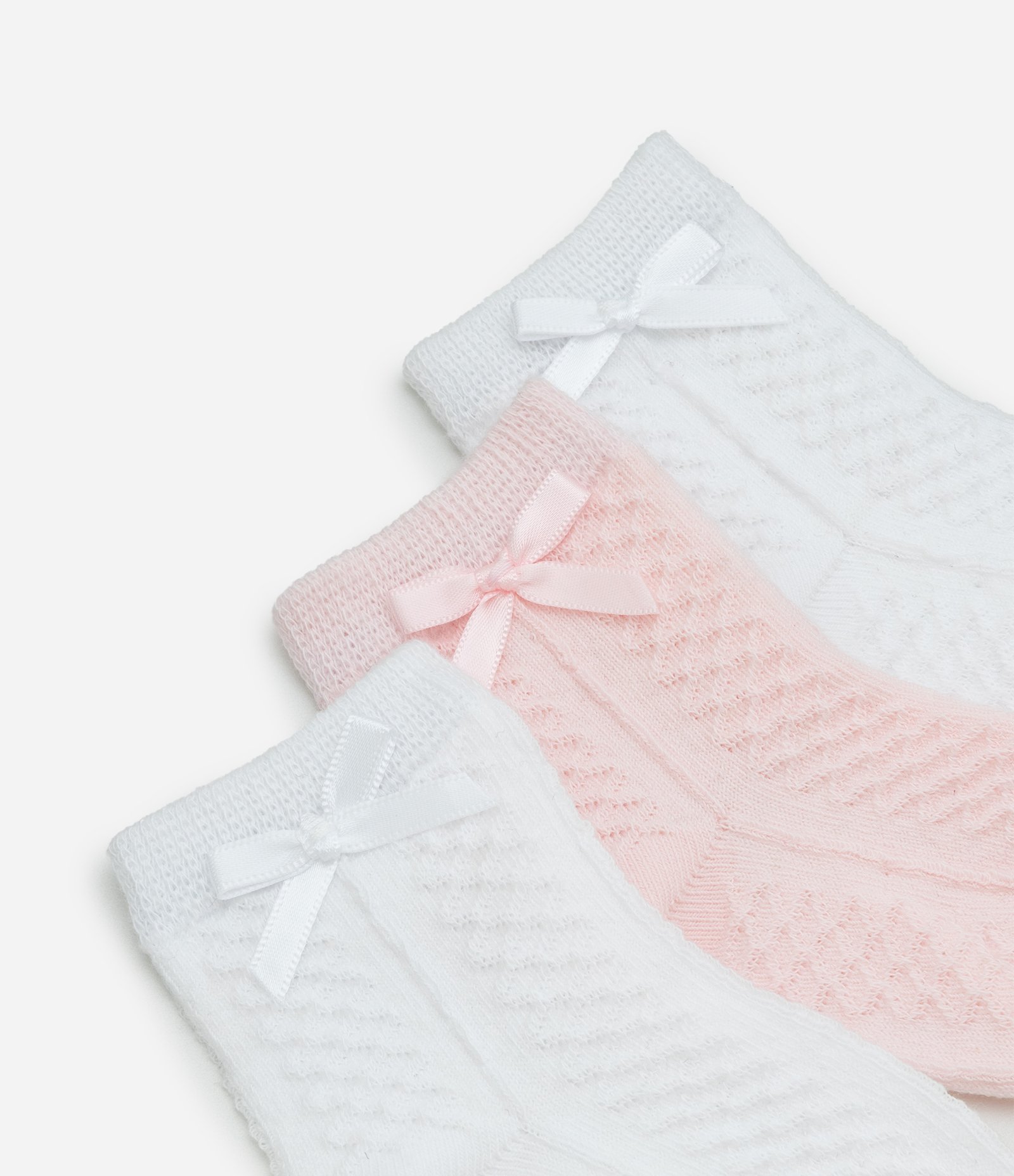Kit com 3 Meias Bebê Texturizada - Tam 0 a 12 meses Rosa/Branco 3