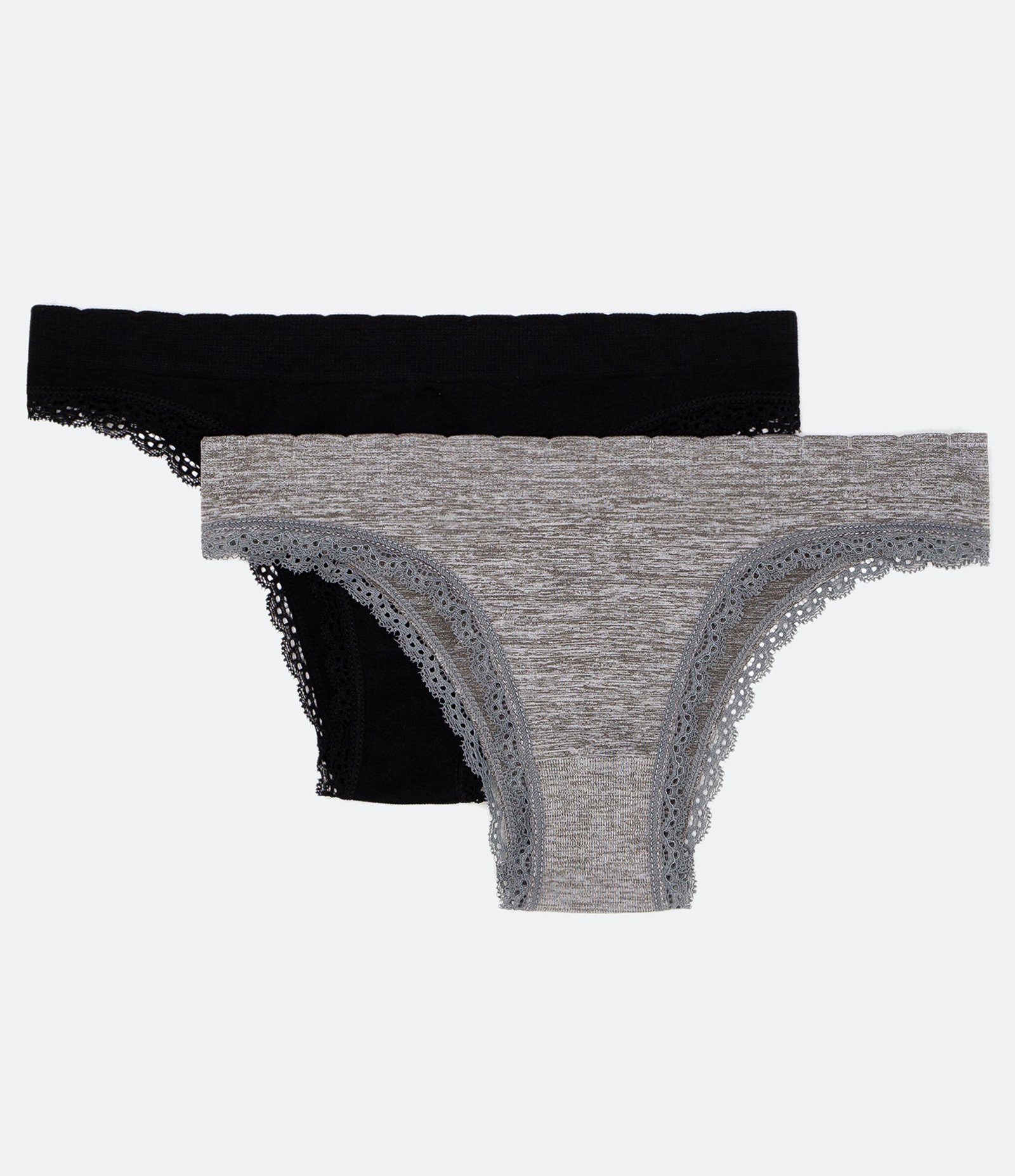 Kit 02 Calcinhas Biquíni em Microfibra com Renda Seamless Preto/Cinza 1