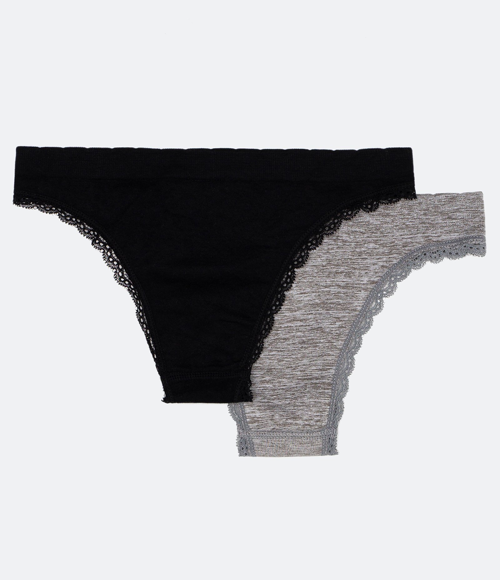 Kit 02 Calcinhas Biquíni em Microfibra com Renda Seamless Preto/Cinza 2