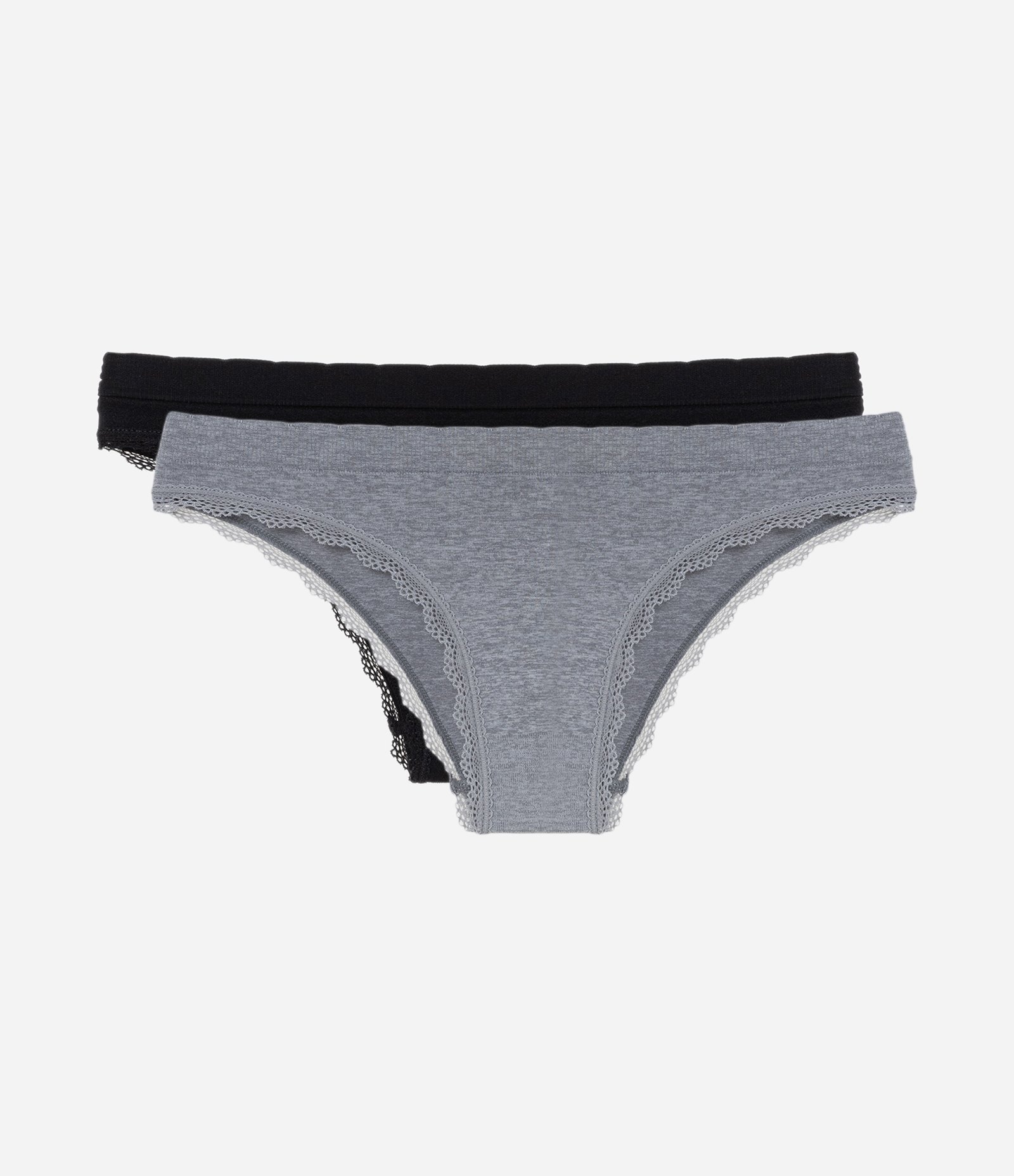 Kit 02 Calcinhas Biquíni em Microfibra com Renda Seamless Preto/Cinza 3