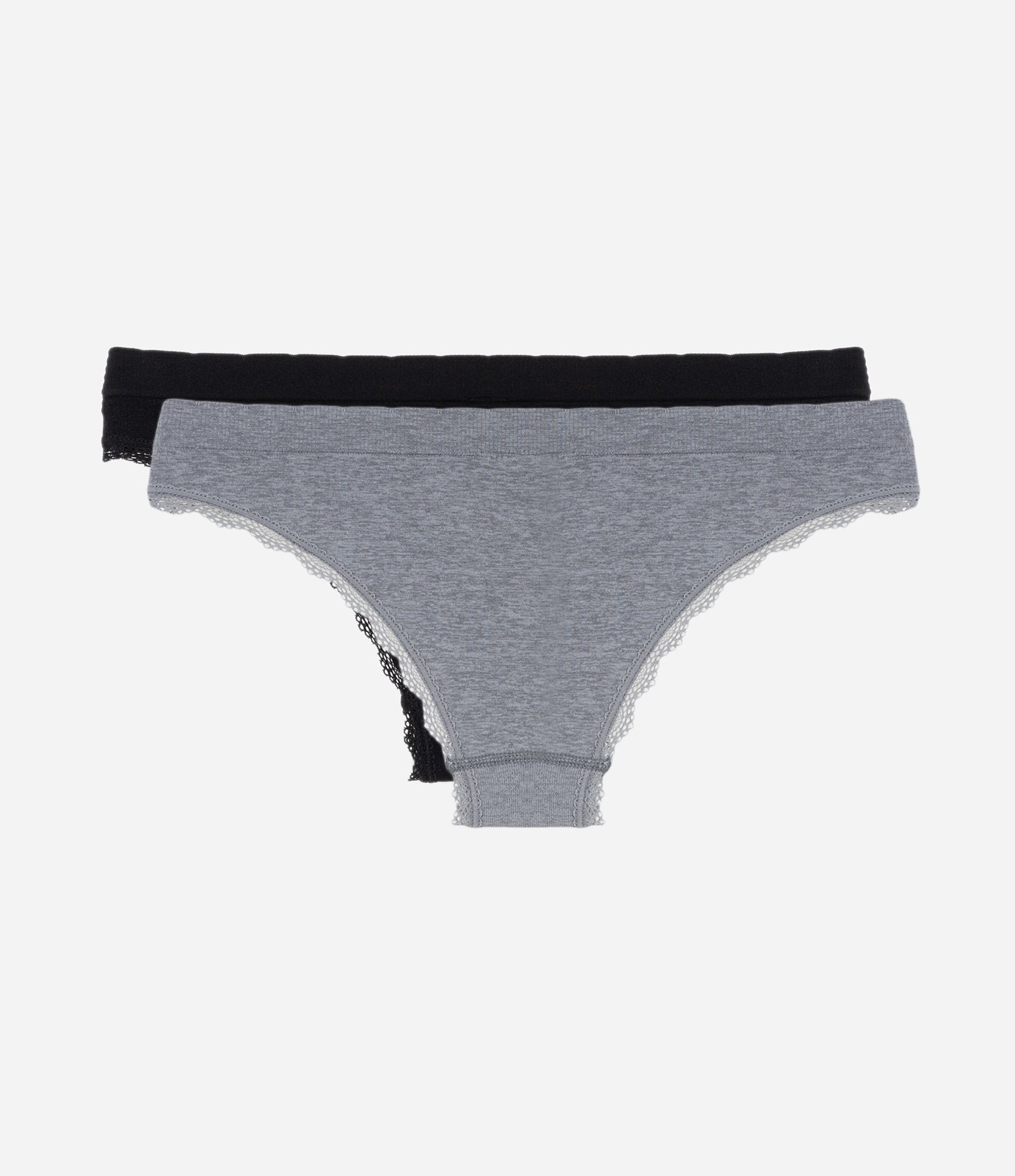 Kit 02 Calcinhas Biquíni em Microfibra com Renda Seamless Preto/Cinza 4