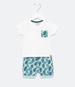 Conjunto Infantil Camiseta Bolso Estampado e Bermuda Saruel - Tam 0 a 18 meses