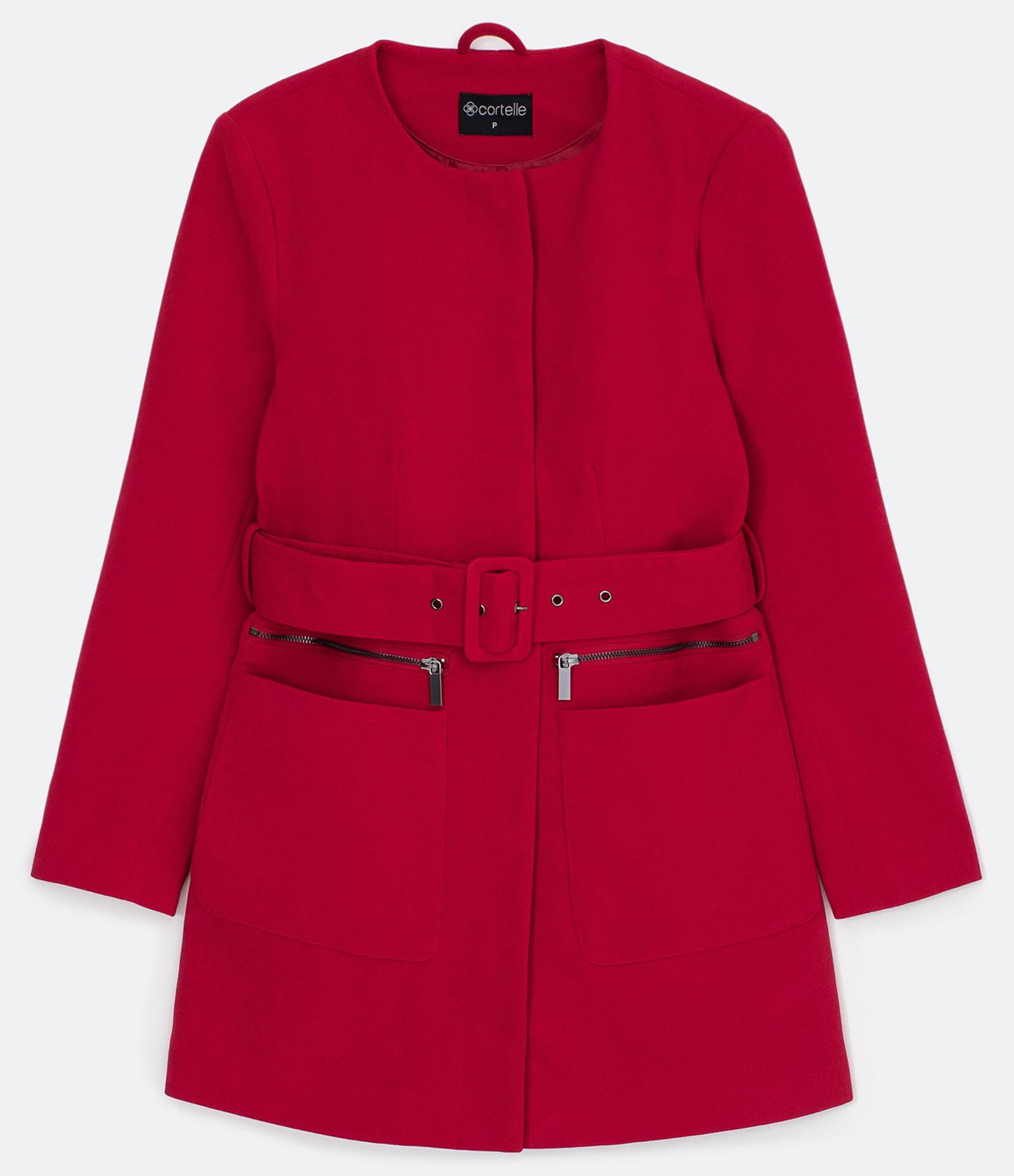 Jaqueta Longa Lisa com Cinto Estruturado e Bolsos em Zíper 7